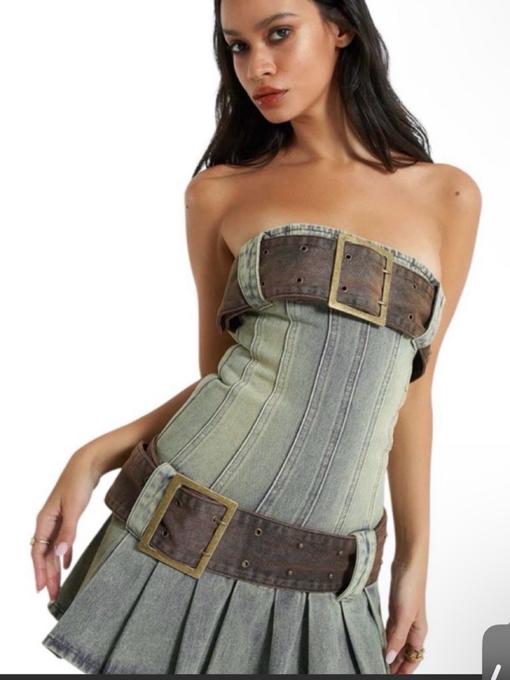 Jaded London Chelsea Denim Kilt Mini Dress US 8